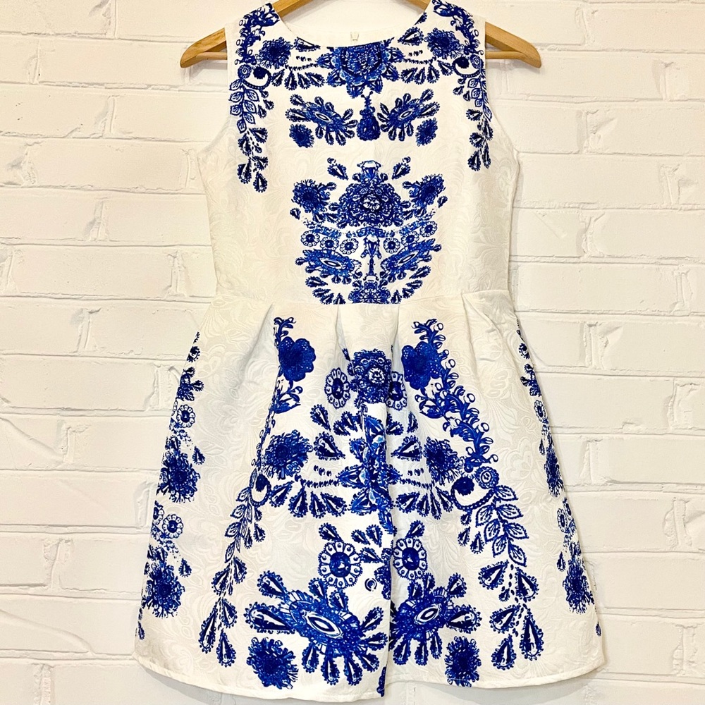 Blue & White Polish Pottery Style Mini Dress S